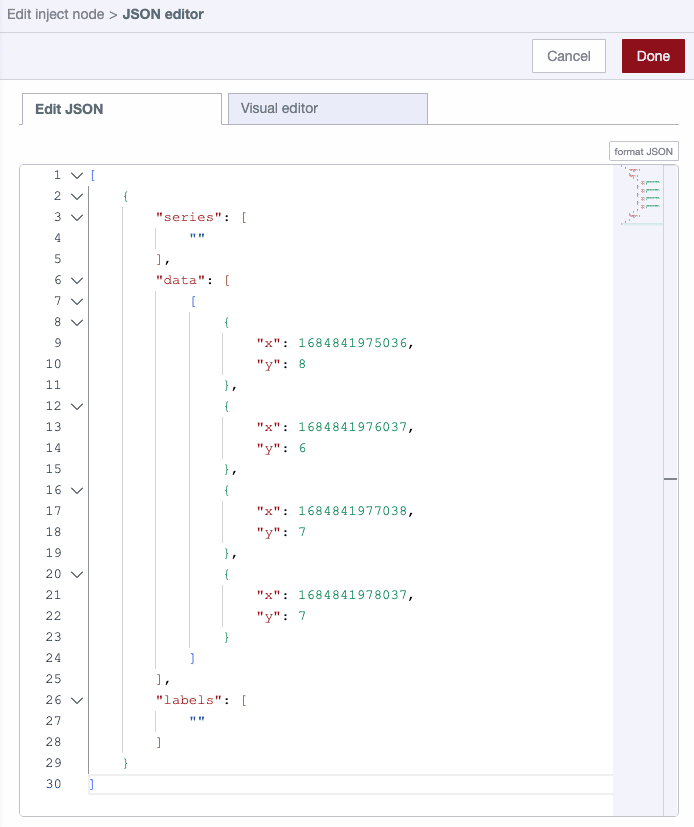 Inject the data in JSON format Inject the data in JSON format